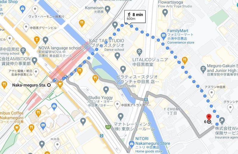map from Nakameguro station
